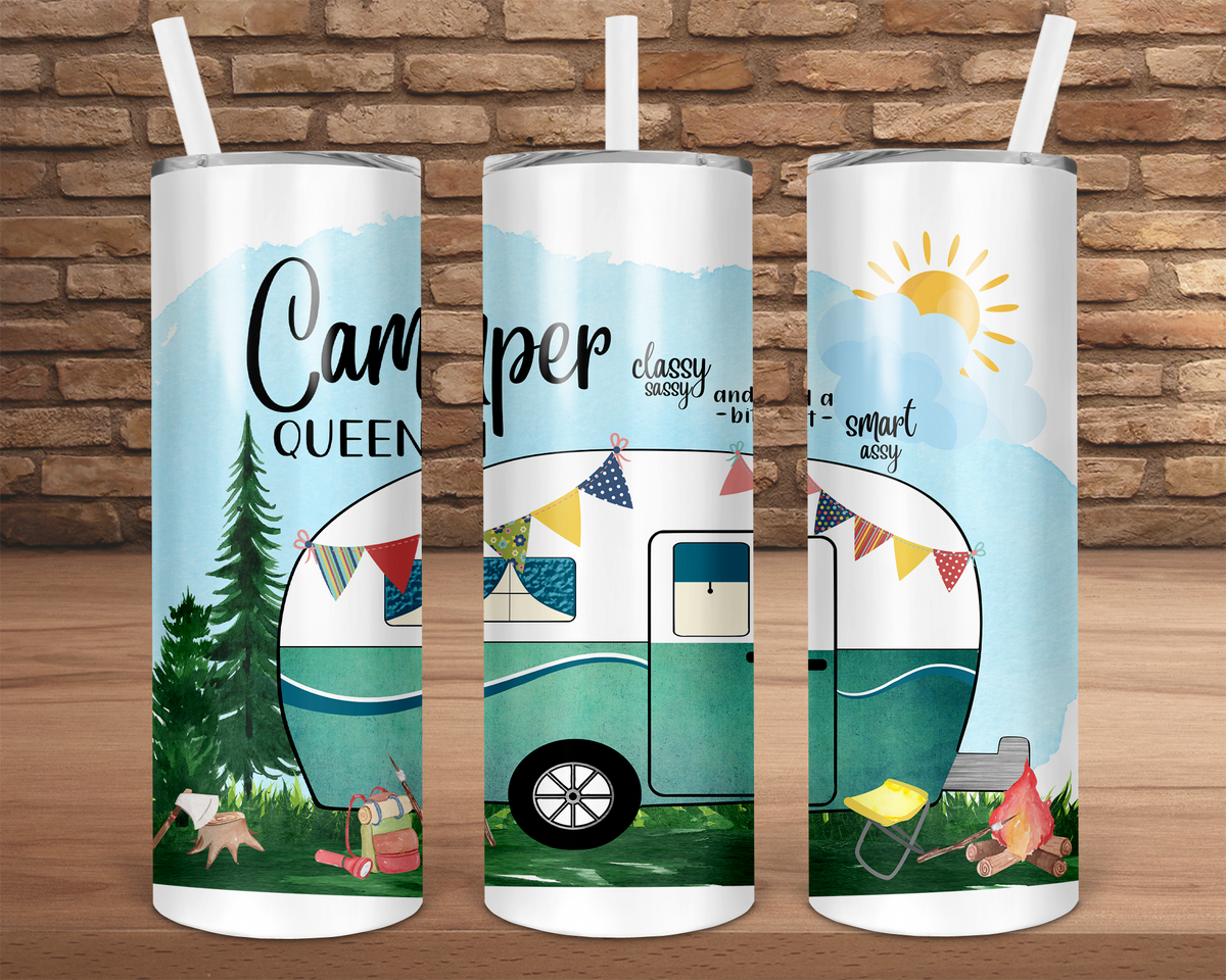 20oz Skinny Tumbler, Camping Tumbler, Night Sky and Forest Camping Awaits,  gift for camper, love to camp, 20 oz Stainless Steel Tumbler
