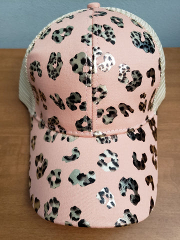 Pink pattern criss cross ponytail hat