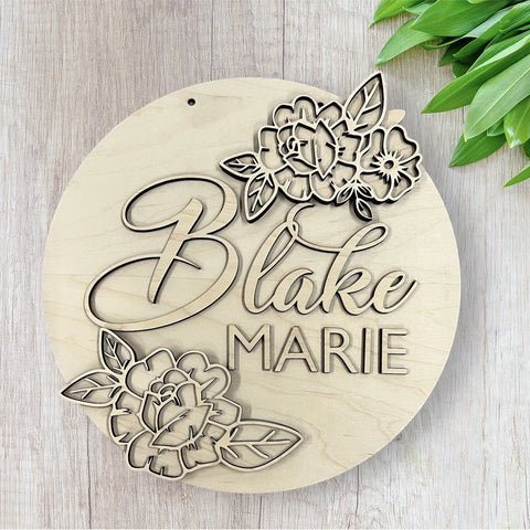 Rose with name unfinished Wood Round DIY Kit