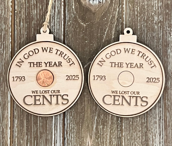 Penny wood engraved ornament