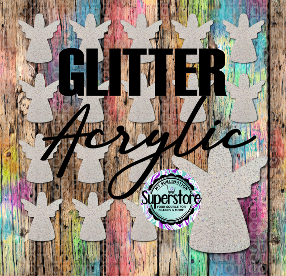 Glitter Acrylic Angel - Badge Reels - 10 or 20 count 1.5 & 2 inch size - Sublimation Acrylic