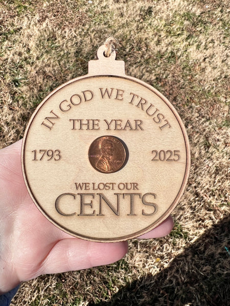 Penny wood engraved ornament
