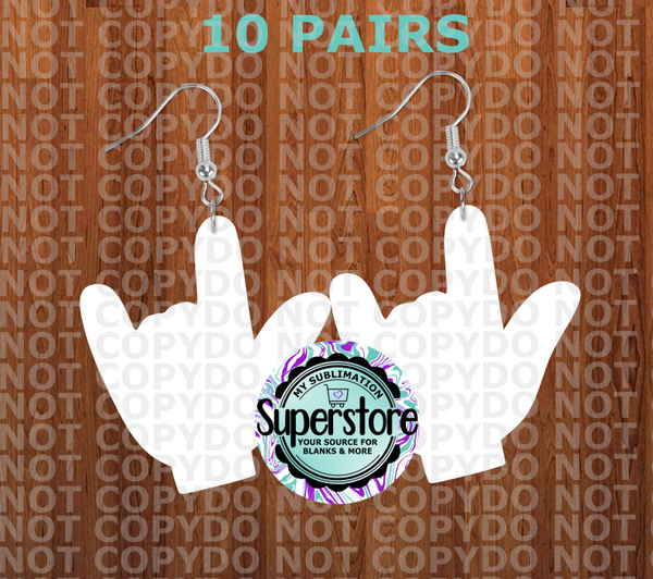 I love you ASL  earrings - BULK PURCHASE 5 or 10pair - 1.5 inch or 2 inch - MDF Sublimation Blanks