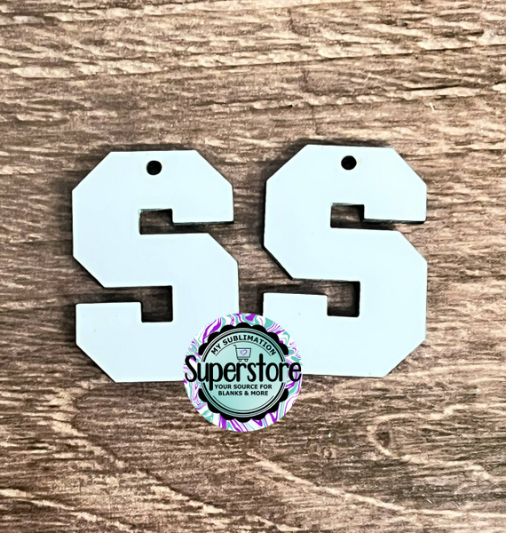 Varsity letter S earrings size 1.5 inch or 2 inch MDF - BULK PURCHASE 10pair