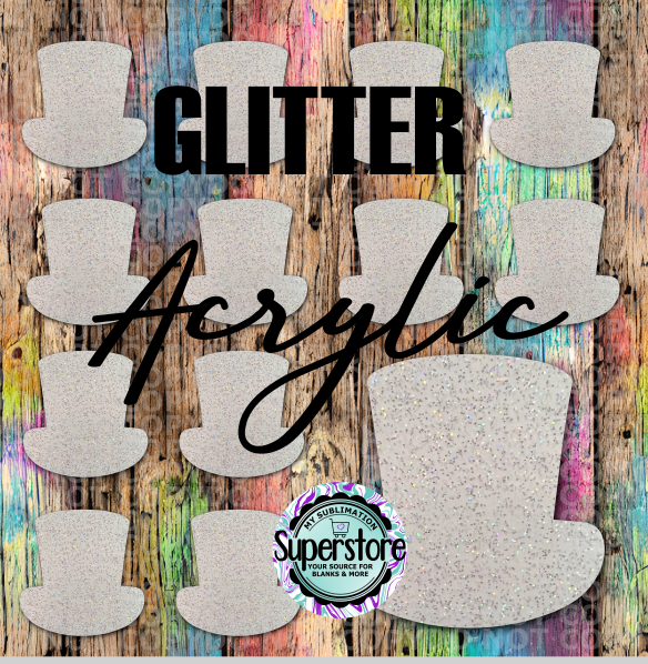 GLITTER Acrylic - Top Hat - 10 or 20 count 1.5 & 2 inch size - Sublimation Acrylic