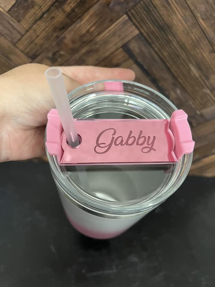 Pink engraved mirrored acyrlic name plate for our 40oz tumblers