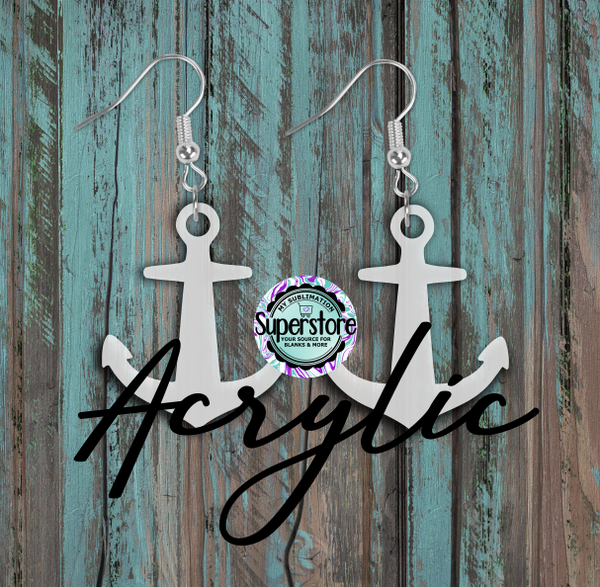 Clear Acrylic Anchor  Earrings -  5 & 10 pairs 1.5 & 2 inch size - Sublimation Acrylic
