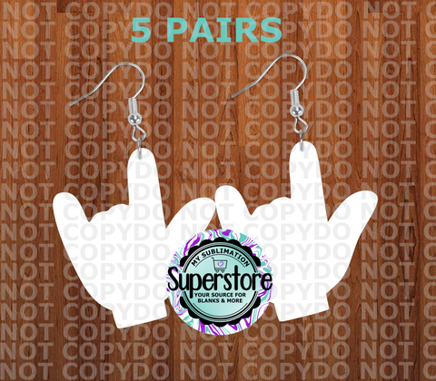 I love you ASL  earrings - BULK PURCHASE 5 or 10pair - 1.5 inch or 2 inch - MDF Sublimation Blanks