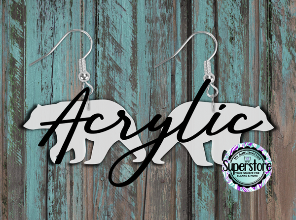 Clear Acrylic Bear Earrings -  5 & 10 pairs 1.5 & 2 inch size - Sublimation Acrylic