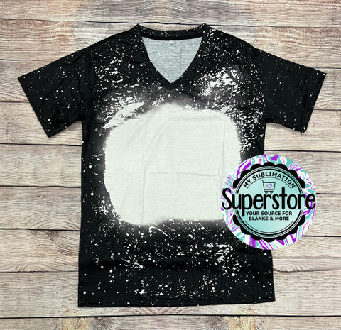 Black bleach sublimation t-shirt v-neck style - cotton feel