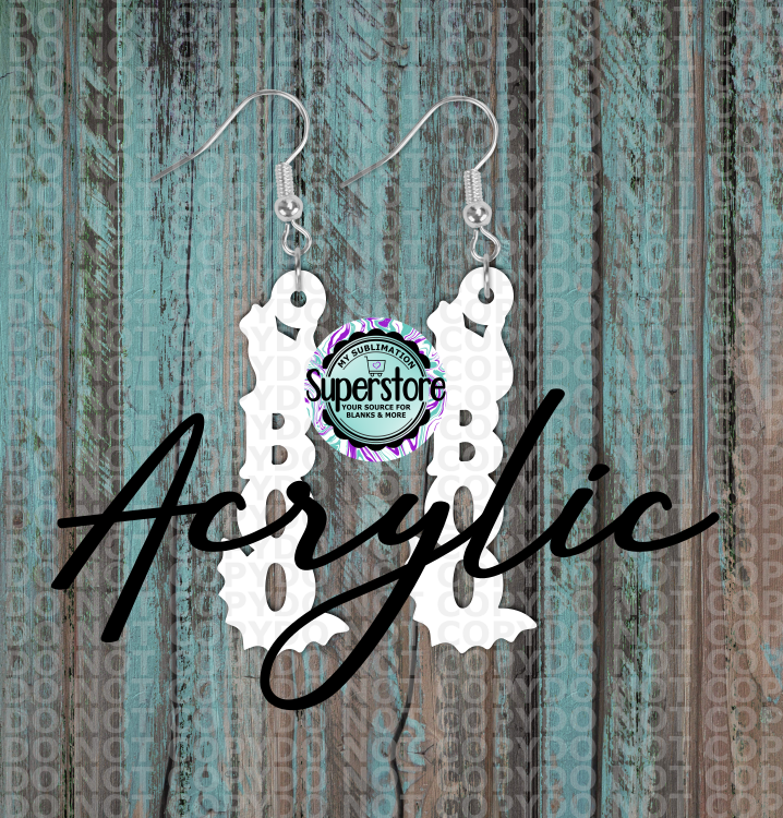 Clear Acrylic Boo Cat -  Earrings -  5 & 10 pairs 1.5 & 2 inch size - Sublimation Acrylic
