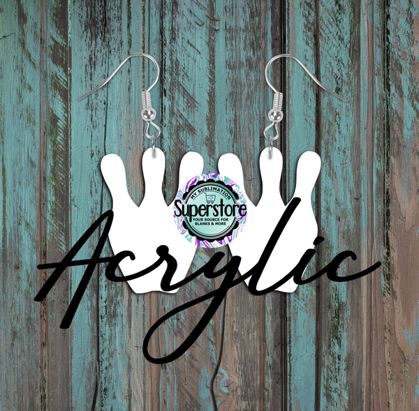 Clear Acrylic Trio Bowling -  Earrings -  5 & 10 pairs 1.5 & 2 inch size - Sublimation Acrylic