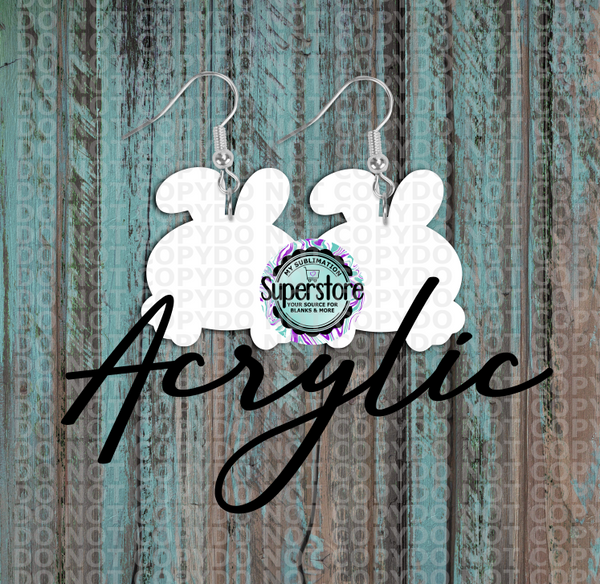 Clear Acrylic Bunny Butt -  Earrings -  5 & 10 pairs 1.5 & 2 inch size - Sublimation Acrylic