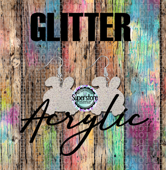 Glitter Acrylic Bunny Butt -  Earrings - 5 & 10 pairs 1.5 & 2 inch size - Sublimation Acrylic