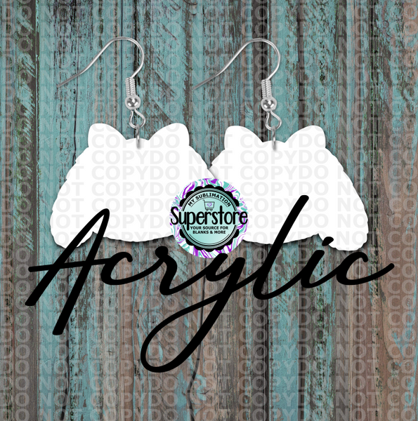 Clear Acrylic Bunny Head with Bow -  Earrings -  5 & 10 pairs 1.5 & 2 inch size - Sublimation Acrylic