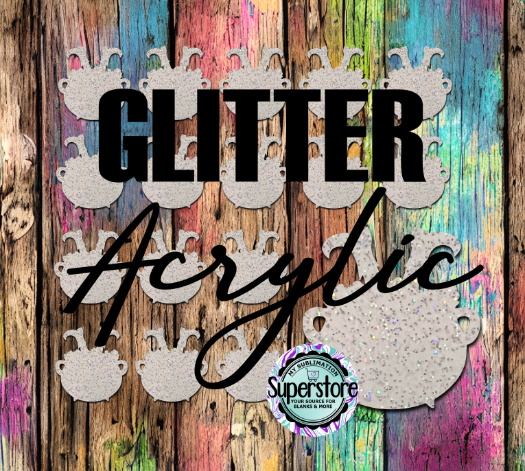 Glitter Acrylic Witch Leg Cauldron Badge Reels - 10 or 20 count 1.5 & 2 inch size - Sublimation Acrylic