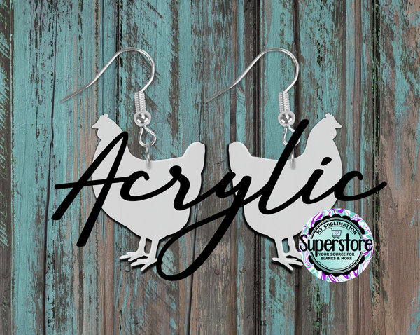 Clear Acrylic Chicken Earrings -  5 & 10 pairs 1.5 & 2 inch size - Sublimation Acrylic