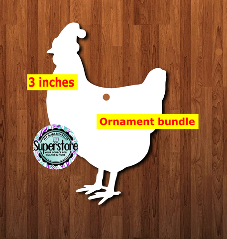 Santa Hat Chicken - With Hole or NO HOLE Bundle - ornament bundle price - MDF sublimation blank