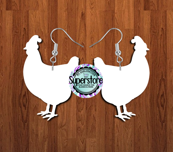 Santa Hat Chicken earrings size 1.5 inch or 2 inch MDF - BULK PURCHASE 10pair