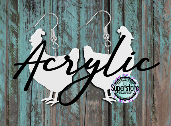 Clear Acrylic Santa Hat Chicken Earrings -  5 & 10 pairs 1.5 & 2 inch size - Sublimation Acrylic