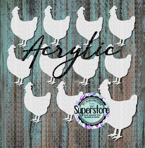 Acrylic Santa Hat Chicken - 10 or 20 count 1.5 & 2 inch size - Sublimation Acrylic