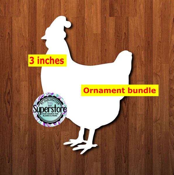 Santa Hat Chicken - With Hole or NO HOLE Bundle - ornament bundle price - MDF sublimation blank