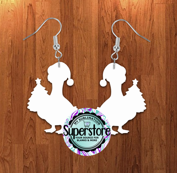 Christmas Tree Goose - earrings 3 sizes 1 / 1.5 / 2 inch -  BULK PURCHASE 10pair - Single sided MDF