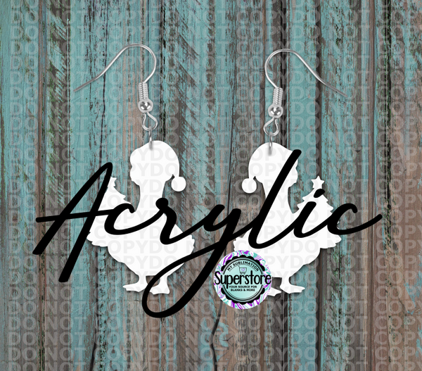 Clear Acrylic - Christmas Tree Goose -  Earrings -  5 & 10 pairs 1.5 & 2 inch size - Sublimation Acrylic