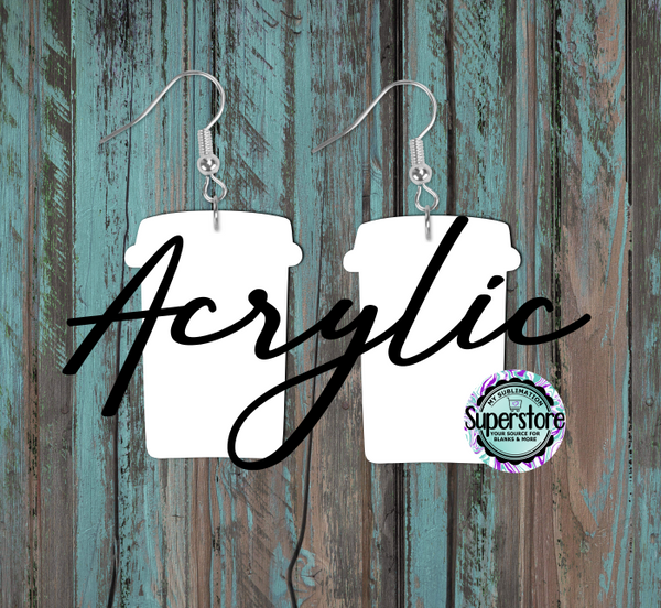 Clear Acrylic Coffee Cup -  Earrings -  5 & 10 pairs 1.5 & 2 inch size - Sublimation Acrylic