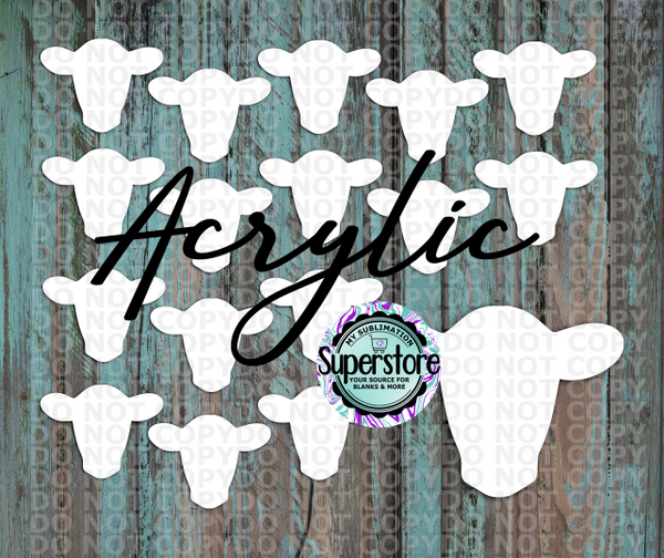 Acrylic Cow Head - 10 or 20 count 1.5 & 2 inch size - Sublimation Acrylic