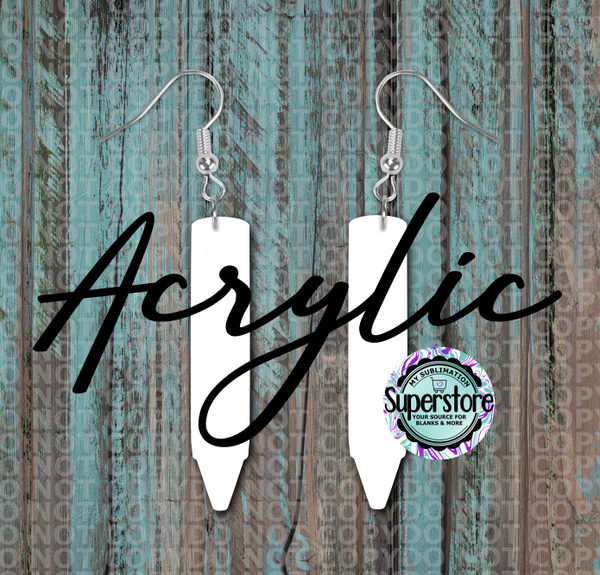 Clear Acrylic - Crayon -  Earrings -  5 & 10 pairs  1.5 & 2 inch size - Sublimation Acrylic