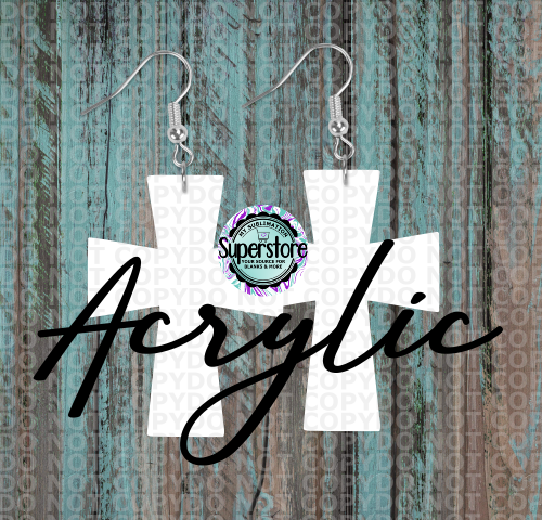 Acrylic Cross Earrings -   5 & 10 pairs 1.5 & 2 inch size - Sublimation Acrylic
