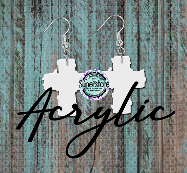Clear Acrylic Cross with lights-  Earrings -  5 & 10 pairs 1.5 & 2 inch size - Sublimation Acrylic