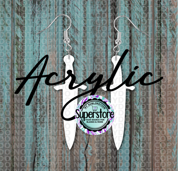 Clear Acrylic - Dagger -  Earrings -  5 & 10 pairs  1.5 & 2 inch size - Sublimation Acrylic
