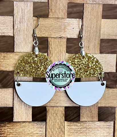 Sublimation & gold glitter oval earrings size 1.5 inch - BULK PURCHASE 10pair