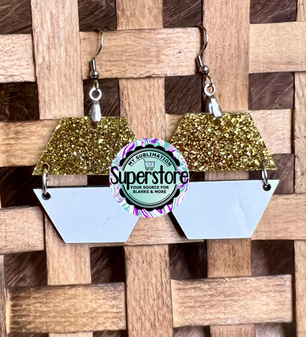 Sublimation & gold glitter hexagon earrings size 1.5 inch - BULK PURCHASE 10pair