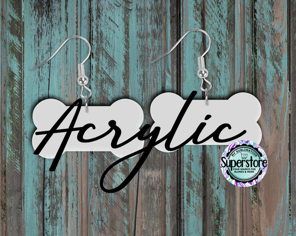 Clear Acrylic Dog Bone Earrings -  5 & 10 pairs 1.5 & 2 inch size - Sublimation Acrylic