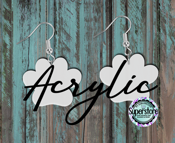 Clear Acrylic Dog Paw Earrings -  5 & 10 pairs 1.5 & 2 inch size - Sublimation Acrylic