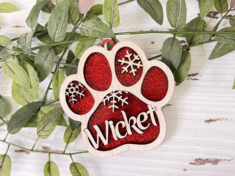 WOOD -  Red PAW pet custom layered ornament with wood and acrylic