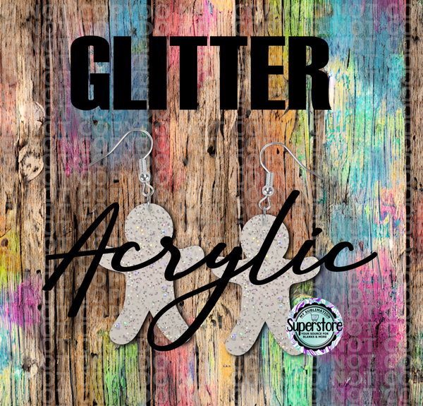 Glitter Acrylic Gingerbread -  Earrings - 5 & 10 pairs 1.5 & 2 inch size - Sublimation Acrylic