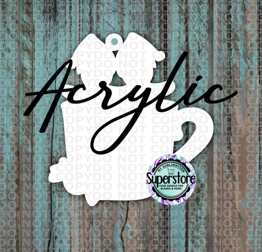 Clear Acrylic - Gingerbread Coffee Cup - 2,3,4,5 options -  Ornament -  With Hole  - Sublimation Acrylic