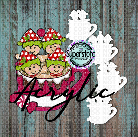Clear Acrylic - Gingerbread Coffee Cup - 2,3,4,5 options -  Ornament -  With Hole  - Sublimation Acrylic