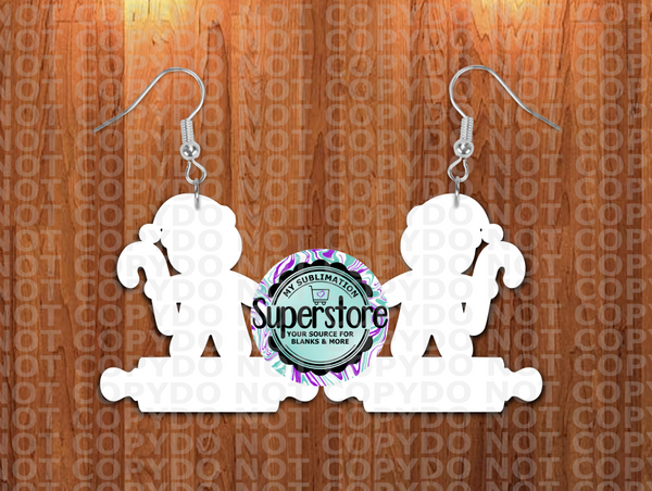 Gingerbread Boy With Rolling Pin - earrings 3 sizes 1 / 1.5 / 2 inch -  BULK PURCHASE 10pair - Single sided MDF