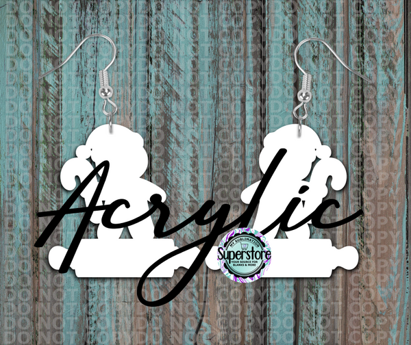 Clear Acrylic -  Gingerbread Boy With Rolling Pin -  Earrings -  5 & 10 pairs  1.5 & 2 inch size - Sublimation Acrylic
