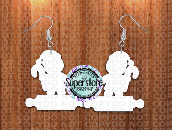 Gingerbread Girl With Rolling Pin - earrings 3 sizes 1 / 1.5 / 2 inch -  BULK PURCHASE 10pair - Single sided MDF