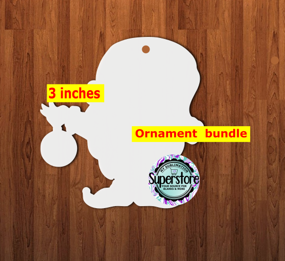 Gnome with bulb - With Hole or NO HOLE Bundle - ornament bundle price - MDF sublimation blank