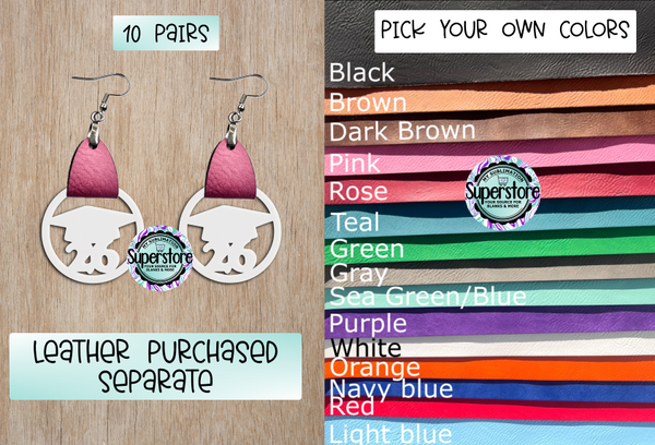 Graduation 26 hoop faux leather earrings - Sublimation MDF - 10 pairs