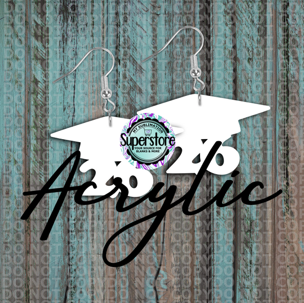 Clear Acrylic Graduation 26  -  Earrings -  5 & 10 pairs 1.5 & 2 inch size - Sublimation Acrylic