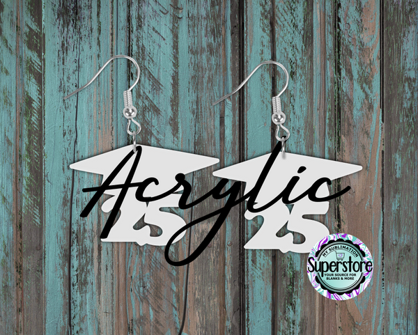 Clear Acrylic Grad Cap  Earrings -  5 & 10 pairs 1.5 & 2 inch size - Sublimation Acrylic