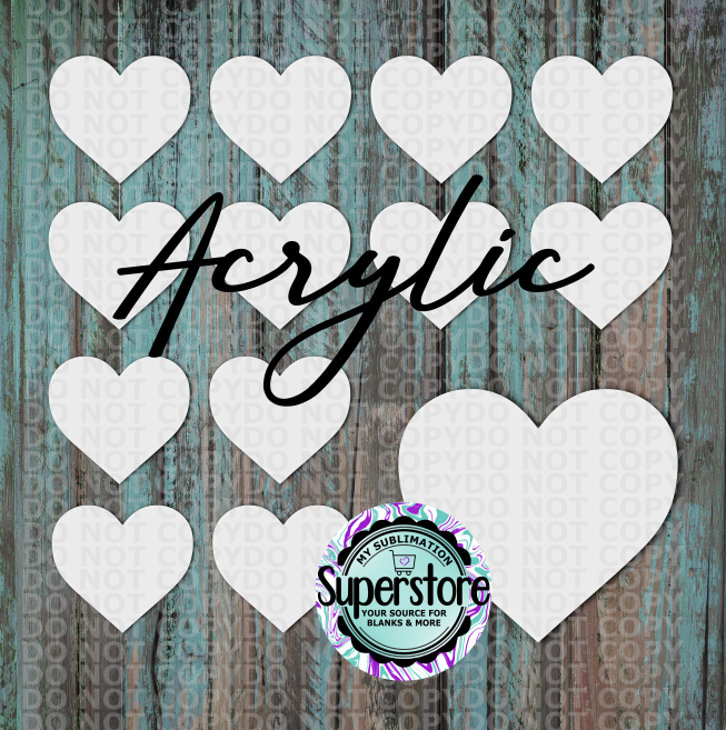 Acrylic Heart - 10 or 20 count  1.5 & 2 inch size  NO HOLE - Sublimation Acrylic